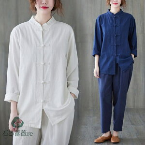 春夏太極拳服 レディース半袖 長袖 綿麻上下セットアップ エスニック チャイナ風 夏 ジョッキング 女性用 通常着 表演服 練習服 カンフー綿麻 ルームウェア ヨガ練習着 春秋