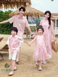 親子ペア衣装 リゾートワンピース ホルターネックワンピ 男子半袖シャツハーフパンツセット カップルペア衣装 海旅行衣装ヘアルック 親子コーデ 家族お揃い 新婚旅行 夏物 ママ パパ