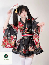 着物コスプレ衣装 ハロウィン　cosplay浴衣 3色　和服+ベルト2点セットアップ　バックリボン　着物ミニドレス クリスマス仮装 コス 変装 制服 コスチューム 大人 花柄　舞台演出ダンス衣装　和服 和装　卒業式 文化祭 余興 ハロウィン　クリスマス