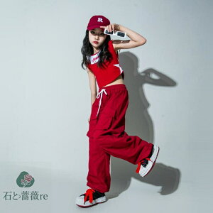 女の子ヒップホップジャズダンス衣装 スター柄タンクトップtシャツ+ロング丈サルエルパンツ2点セットアップ チアガール団体服 jazz春夏子供社交ダンス衣装キッズHIPHOP 舞台演出服 発表