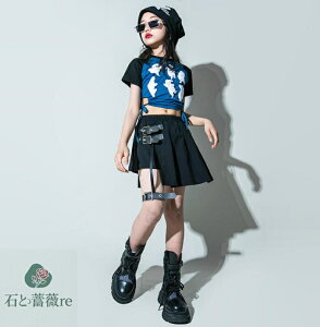 女の子ヒップホップジャズダンス衣装 可愛い兎タンクトップtシャツ+ショートスカート2点セットアップ チアガール団体服 jazz春夏子供社交ダンス衣装キッズHIPHOP 舞台演出服 発表会 チア