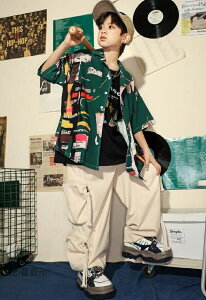 子供社交ダンス衣装 ヒップホップジャズダンス衣装 原宿風カーディガン 半袖tシャツ ゆったりサルエルパンツ2/3点セット 男女兼用ジャッズヒップホップダンスウェア HIPHOP 舞台演