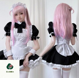 メイド服 コスプレ メイドコスプレ衣装　ショート丈 レディース　エプロン　リボン　セクシー　7点セットアップ　大人ロリータワンピース　ハロウィン　Halloween　コスチューム　イベント cosplay