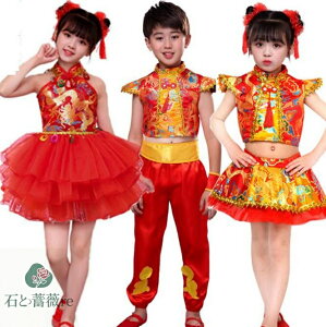 チャイナ子供武術服 チュールスカート 刺繍ワンピース 中華風舞台ダンスウェア ジャッズ 太極拳武術ダンス演出服 男の子上下セットアップ 幼稚園 中国風カンフー 気功 武術