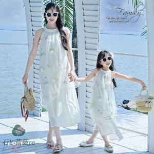 母 娘 ペアルック ママ 娘 おそろい 親子ペア ワンピース リンクコーデ 親子 セット 夏 親子 ワンピース 親子コーデ 母娘 家族 お揃い ベージュ ワンピ 袖なし 花飾り 刺・ 夏服 半袖 女の子