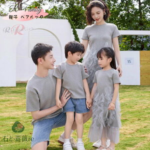 親子 ペアルック 親子コーデtシャツ リンクコーデ 親子 セット グレー 半袖 ワンピース レース パッチワーク ワンピ デニム 半ズボン 親子 ペア 夏服 可愛い 親子 ワンピース 母 娘 ペアルッ