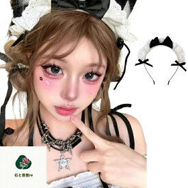 ハロウィン コスプレ ヘアアクセサリー クリップ ヘアバンド 猫 猫耳 レース 蝶結び 獣耳 可愛い 黒 白 衣装 コスチューム 大人用 キッズ 子供 パーティーグッズ ハロウィン頭飾り 髪飾り Halloween 髪留め 簡単 コスプレ小物 かわいい ゴシック ロリータ ステージ lolita