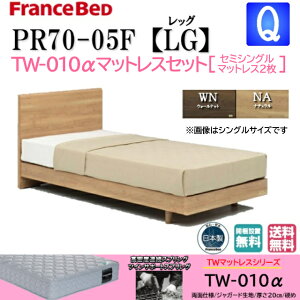 特別価格 ベッドセット フランスベッド クィーン PR70-05F LGフレーム TW010αマットレス セミシングル2枚 硬め シンプルデザイン 薄型ヘッドボード 脚付き レッグ フレーム スノコ床板 クィーン
