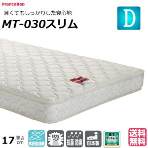 フランスベッド マットレス MT-030スリム ダブル スプリングマットレス ダブルマット ダブルサイズ ダブルマットレス 硬め かため 薄型 薄め 防ダニ 抗菌 防臭 マルチラスハードスプリング 衛