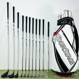 【中古】ツアーステージ V002 フルセット キャディバック付き 11本セット メンズゴルフ 初心者 入門 大人気モデル コースデビュー 右利き 男性 flex S