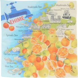 【売上の一部を能登半島地震義援金に寄付】 【47Japan Rediscovery（47ジャパン・リディスカバリー）】プリントハンカチ 愛媛 柑橘類の種類 ブルー
