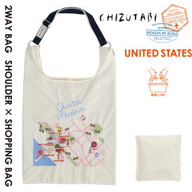 刺しゅうトートバッグ 2WAY 遊園地 《サンタモニカ / アメリカ》【CHIZUTABI（チズタビ）】【刺繍 トート エコバッグ 折りたたみ コンパクト サブバッグ ショッピングバッグ 肩掛け 軽量 マルシェバッグ トレンド 映え 】
