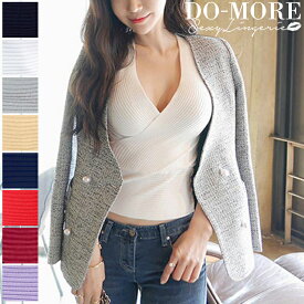 【送料無料】≪ニット★Vネックリブニット≫ノースリーブ タンクトップ キャミソール ニット セーター コスプレ 胸あき コスチューム コスチューム ランジェリー 大人 過激 カシュクール サマーニット