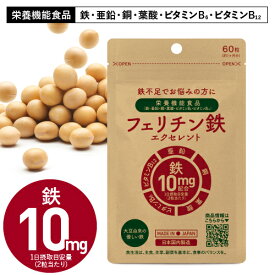フェリチン鉄 鉄分 1粒 5mg × 60粒 30～60日分 鉄 サプリ 栄養機能食品 ヘム鉄 サプリメント が苦手な方におすすめ 次世代鉄分 亜鉛 ビタミンB12 銅 葉酸 鉄不足 補給 フェリチン鉄エクセレント【メール便】【大人気】