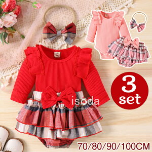 クリスマス ワンピース ベビー ロンパース 女の子 新生児 サンタクロース コスチューム 衣装 サンタ サンタさん コスプレ 長袖 チェック柄 赤ちゃん 幼児 ベビー服 可愛い ベビードレス 秋