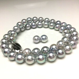 真珠 ネックレス パール オーロラ・ブルーロゼ アコヤ真珠 イヤリング or ピアス セット 8.0-8.5mm シルバーブルー(ナチュラル) シルバー クラスップ 73318 イソワパール