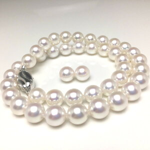 真珠 ネックレス パール 厚巻き良質 アコヤ真珠 イヤリング or ピアス セット 9.0-9.5mm ホワイト系ホワイトピンク シルバー クラスップ 79290 イソワパール