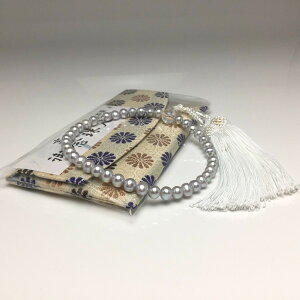 真珠 念珠(数珠) パール 淡水真珠 6.5-7.0mm ホワイトシルバーブルー 人絹房 70471 イソワパール