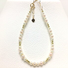 真珠 ブレスレット パール アコヤ真珠 3.5-4.0mm ホワイト　ホワイトピンク K18 イエローゴールド チェーン 72691 イソワパール