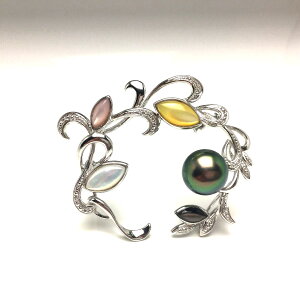 真珠 ブローチ パール 黒蝶真珠 10.65mm ピーコックグリーン シルバー シェル 植物 68101 イソワパール