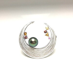 真珠 ブローチ パール 黒蝶真珠 10.7mm ピーコックグリーン シルバー 天然石 ムーン 68280 イソワパール