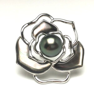 真珠 ブローチ パール 黒蝶真珠 11.5mm ピーコックグリーン シルバー シェル 70179 イソワパール