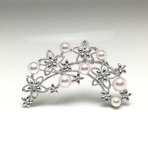 真珠 ブローチ パール アコヤ真珠 5.0-7.0mm ホワイトピンク シルバー 植物 フラワー 73221 イソワパール