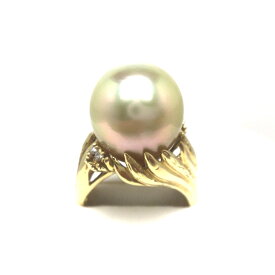 真珠 リング パール オーロラ・ムーンレインボー 白蝶真珠 13.1mm ライトゴールド（ナチュラル） K18YG ダイヤ 0.06ct 60212 イソワパール