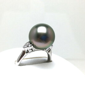 真珠 リング パール オーロラ・ラグーン 黒蝶真珠 11.1mm ミドルグリーン Pt900 プラチナ ダイヤモンド 0.12ct 79821 イソワパール