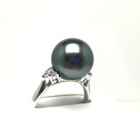真珠 リング パール オーロラ・ラグーン 黒蝶真珠 11.1mm ピーコックグリーン Pt900 プラチナ ダイヤモンド 0.12ct 79822 イソワパール