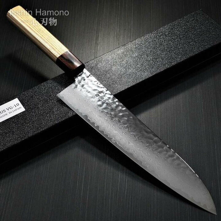楽天市場】【楽天1位】包丁 牛刀 和式牛刀 240mm 33層槌目ダマスカス V  