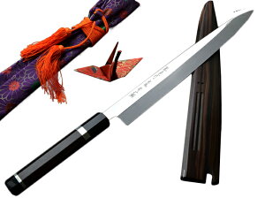 包丁 柳刃 刺身 300mm/330mm 水本焼 安来本焼白二鋼/安来本焼青二鋼 堺孝行 銀巻 黒丹八角両水牛 サヤ桐箱入 和包丁