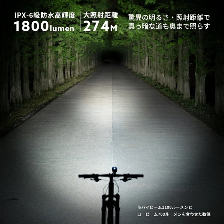 楽天市場 自転車用ライト 明るい 驚異の1800ルーメン 防水 モバイルバッテリー 最大8時間使用可能 サイクリングライト サイクルライト Usb充電式 射程距離270m ハイビーム ロービーム フラッシュ 安全 自動冷却 50mah マウンテンバイク ロードバイク 取り外し 一勝堂