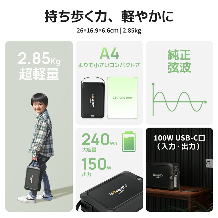 楽天市場】BougeRV ポータブル電源 240Wh/15000mAh リン酸鉄リチウム 