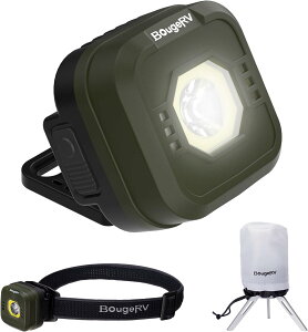 BougeRV ledライト キャンプライト ヘッドライト 600lm高輝度 スタント付き 自立可能 小型 70g超軽量 USB-C充電式 IPX5防水規格 明るさ調整可能 照明角度180°調整可能 20時間連続使用可能 マグネット