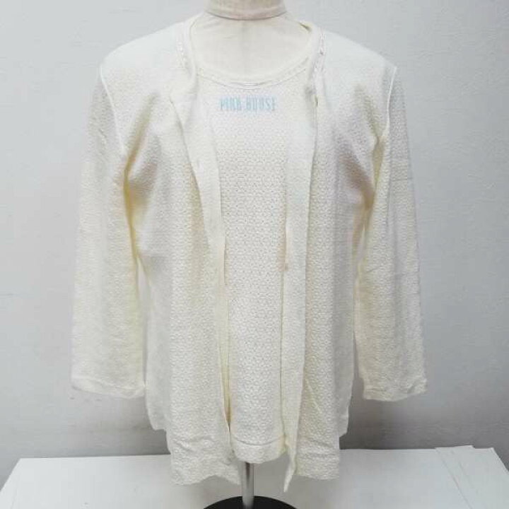 【楽天市場】PINK HOUSE ピンクハウス 長袖 アンサンブルニット Knit Ensemble P011GUAL51/50 アンサンブルカーディガン&半袖カットソー ロゴ刺繍 襟レース 花びら型ボタン【USED】【古着】【中古】10046604: ドンドンダウンIS