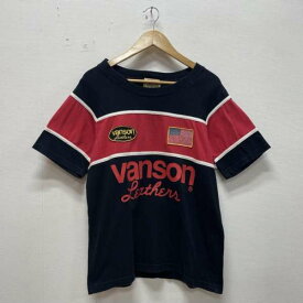 VANSON ヴァンソン 半袖 Tシャツ T Shirt バンソン 赤×黒 Tシャツ レーシングカラー チェッカーフラッグ ロゴワッペン M【USED】【古着】【中古】10086777