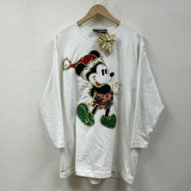 Disney ディズニー 七分袖 Tシャツ T Shirt クリスマス ミッキーマウス サンタクロース Tシャツ ラメ スパンコール 刺繍 ゴールド シュシュ【USED】【古着】【中古】10096604