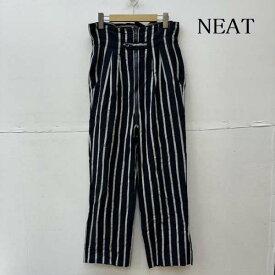 NEAT ニート スラックス パンツ Pants, Trousers Slacks コットン リネン ストライプ ハイウエスト ストレート パンツ【USED】【古着】【中古】10096694