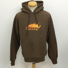 STUSSY ステューシー 長袖 パーカー Hooded Sweatshirt, Hoodie ファイヤーパターン ロゴプリント プルオーバー パーカー【USED】【古着】【中古】10098049