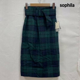 sophila ソフィラ ひざ丈スカート スカート Skirt Medium Skirt sophila ソフィラ チェック タイトスカート S グリーン ベルト スリット【USED】【古着】【中古】10101733