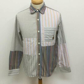 go slow caravan ゴースローキャラバン 長袖 シャツ、ブラウス Shirt, Blouse 335202 ストライプ柄 ドッキング・リメイク加工 長袖シャツ ラウンドカラー タグ付き【USED】【古着】【中古】10103667