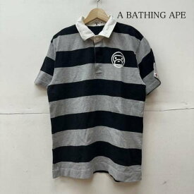 A BATHING APE アベイシングエイプ 半袖 ポロシャツ Polo Shirt BABY MILO 半袖 ポロシャツ ボーダー ロゴ プリント【USED】【古着】【中古】10105265