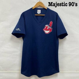 VINTAGE ヴィンテージ 半袖 Tシャツ T Shirt GENUINE MERCHANDISE by Majestic 90's USA製 INDIANS L【USED】【古着】【中古】10107552