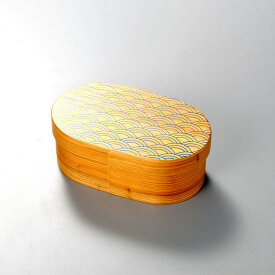 青海波　日本の弁当箱　小判 木製　12-11601