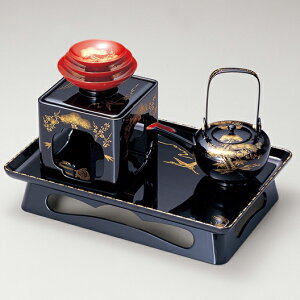 屠蘇器 松竹梅鶴亀 朱/黒 木製 漆塗り 12-15201/15202