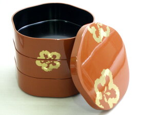 お重箱 梅型 3段 金梅｜三段重 おしゃれな重箱 お正月のおせちに 運動会、お花見、行楽、遠足に　漆器　日本製　FC32-2/3