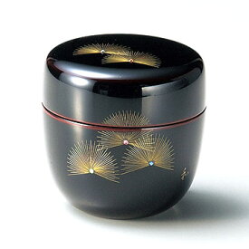 中棗　沈金寿松　溜｜漆塗りの上品な茶器　お茶道具　漆器　12-16008