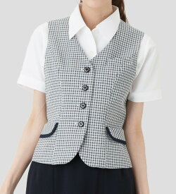 【スーパーSALE限定価格】ひんやり感持続！ミニチェックベスト 事務服 企業制服 オフィスユニフォーム リクルートスーツ 通勤 入学式 卒業式にもおすすめ！