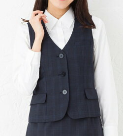 送料無料 エレガントな女性らしさを演出　チェック柄おしゃれベスト 事務服 オフィス制服